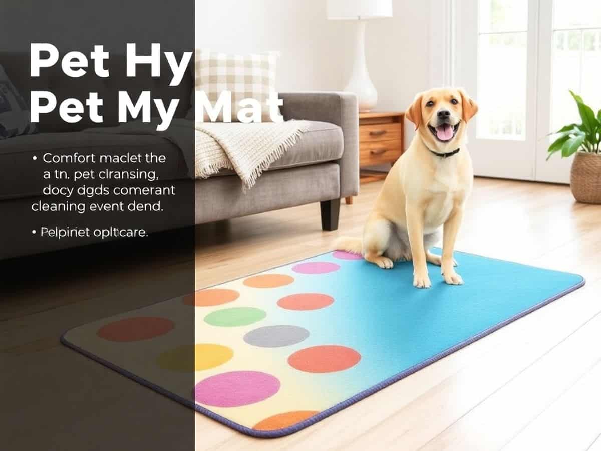 Tapete higiênico para pets com cachorro feliz ao lado.