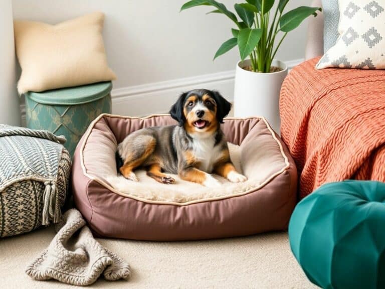 Cama pet aconchegante com decoração estilosa ao redor.