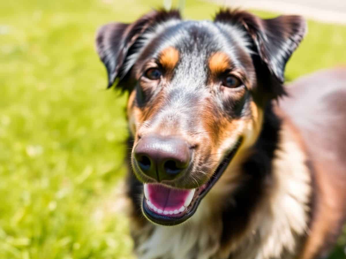 Cachorro saudável em ambiente ensolarado e vibrante.