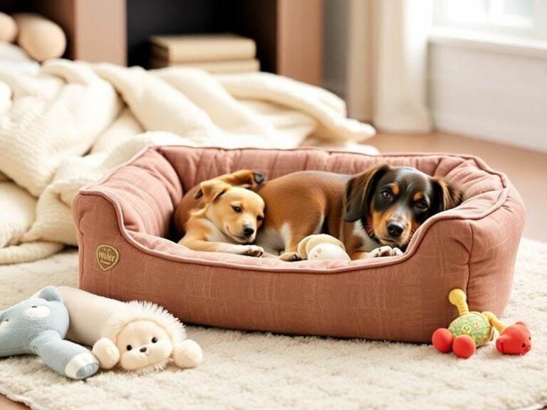 Cama confortável para cachorro em ambiente acolhedor.