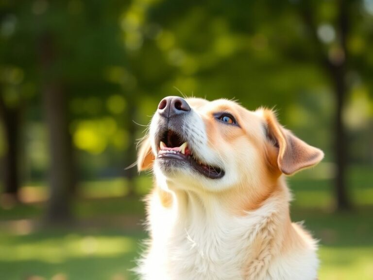 Cachorro feliz olhando para seu dono em parque.