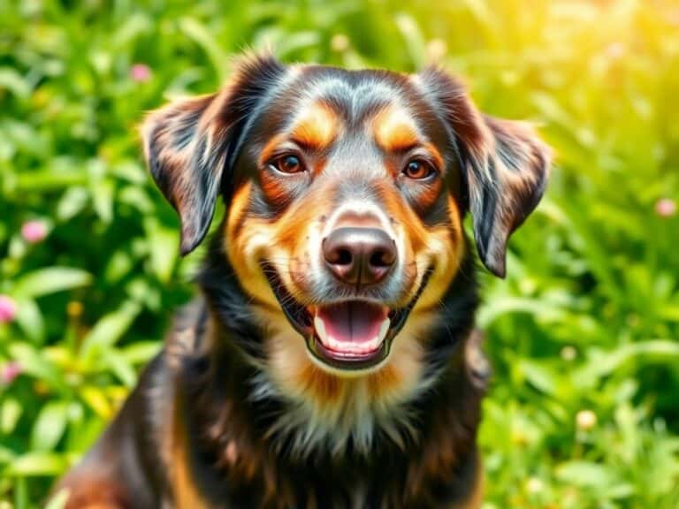 Cachorro saudável em jardim verde, sem carrapatos.