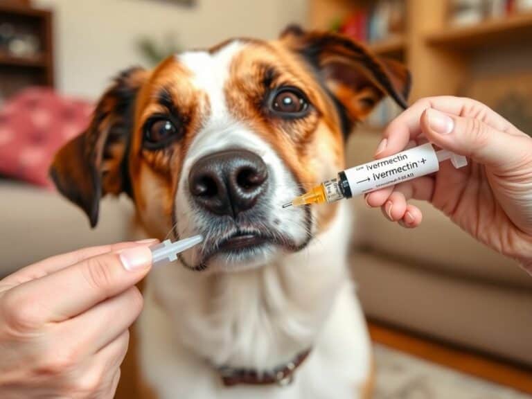 Cachorro recebendo ivermectina de seu dono.