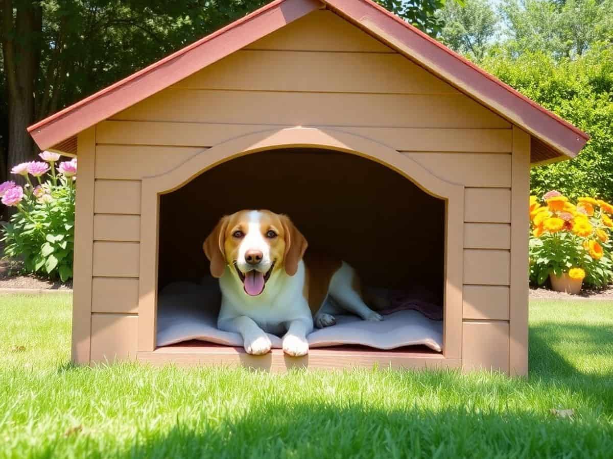 Casa de cachorro aconchegante com um cachorro feliz dentro.