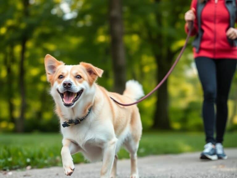 Cachorro feliz correndo em um parque verde.