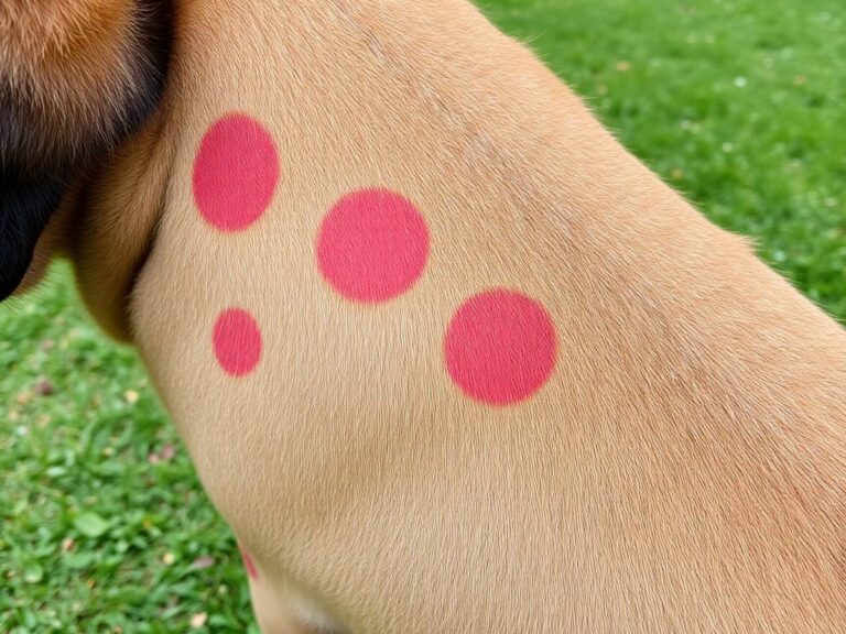 Cachorro com pele irritada, mostrando sinais de dermatite.