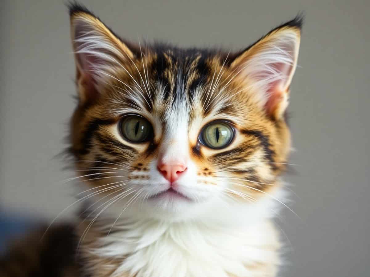 Gato com características de síndrome de Down.