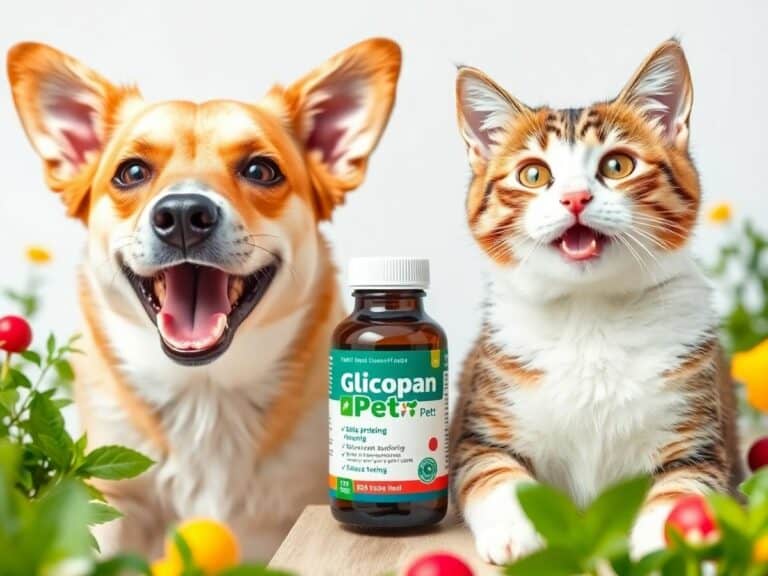 Cão e gato saudáveis com Glicopan Pet entre eles.